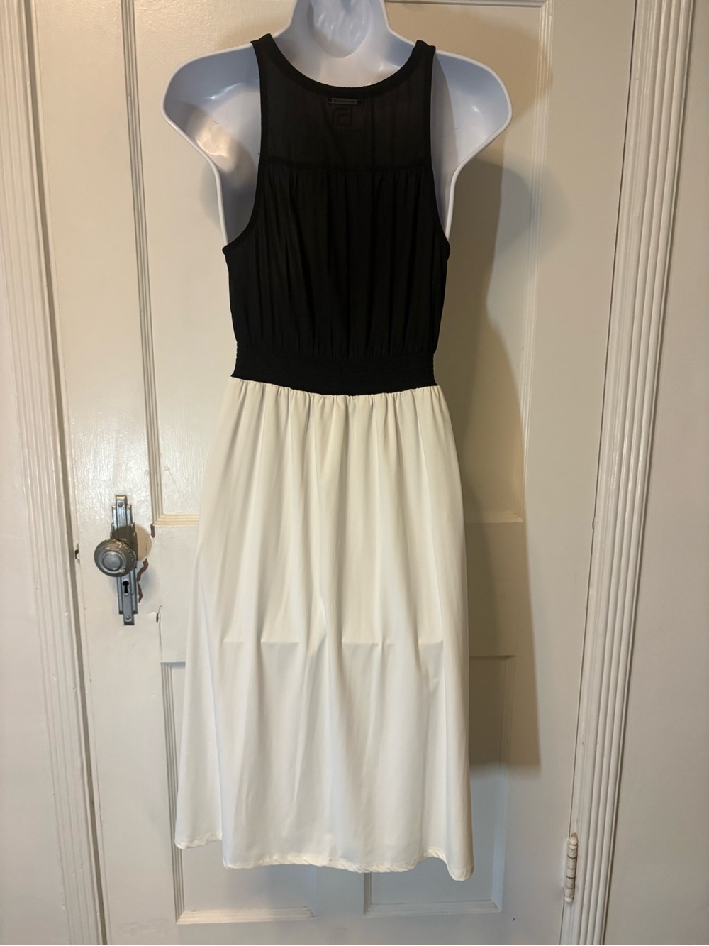Blanc Noir Black & Cream Sleeveless Midi Dress with Tie Detail - Picture 3 of 5